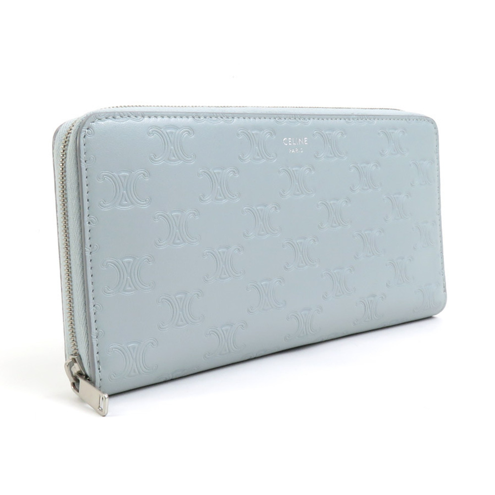 Celine Leather Blue Wallet Around Triomphe Long Zip